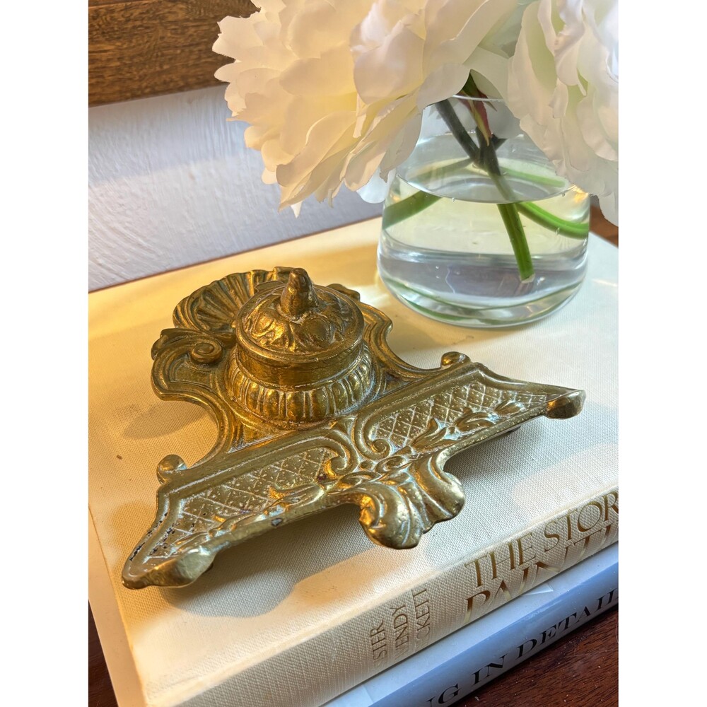 Antique Solid Brass Inkwell, Desk Accessory, House warming, Office decor